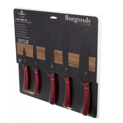 Set de cuțite Berlinger Haus BH/2886 bordo, 6 piese, lemn de salcâm cu agățător magnetic