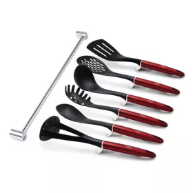   Set de ustensile de bucătărie Berlinger Haus BH/6325, culoare vișinie, cu 7 piese și suport din oțel inoxidabil