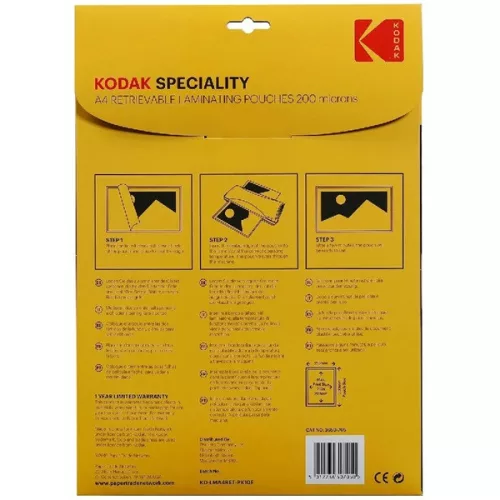 Kodak A4, 200 mikrona, 10 kom/pakiranje sjajne folije za laminiranje s mogućnošću ponovnog zatvaranja