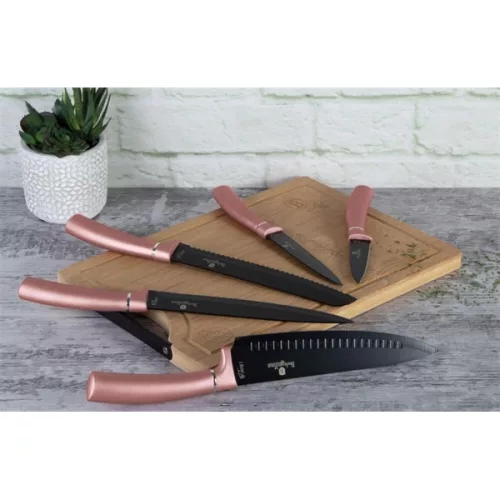 Berlinger Haus BH/2554A cu tocător din bambus, set de 6 cuțite roz