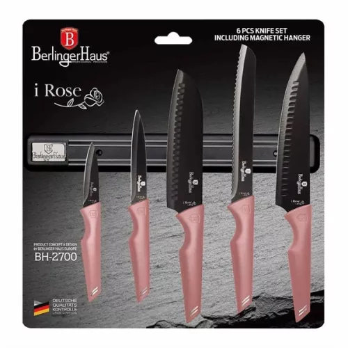 Berlinger Haus BH/2700 cu agățător magnetic, set de 6 cuțite roz
