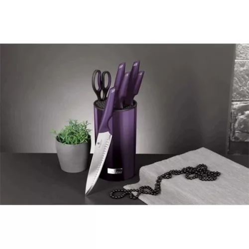 Set de cuțite Berlinger Haus BH/2798 din oțel inoxidabil cu suport, violet, format din 7 piese