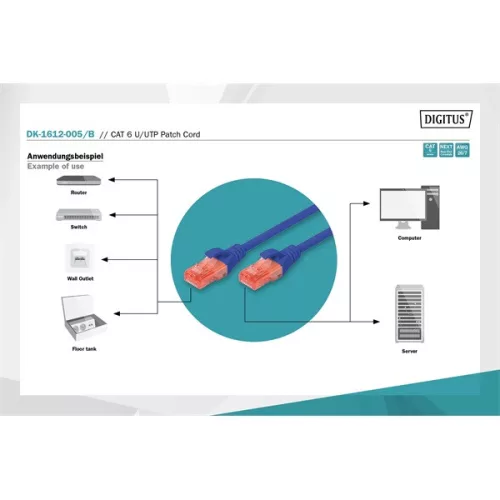 DIGITUS Cat.6 U/UTP PVC 0,5 m blaues Patchkabel