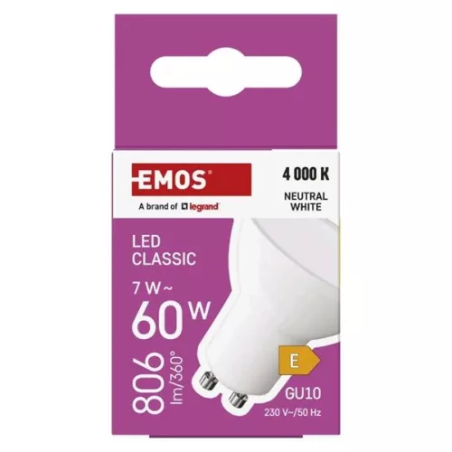 Klasická LED žiarovka Emos ZQ8E43 MR16 7W 800 lm GU10
