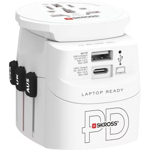 Cestovný adaptér SKROSS 1.302474 PRO Light 45W USB-A/USB-C pre biely svet + kábel typu C