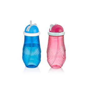 Sticlă IRIS L-00502 Chico cu pai 400ml, albastră sau roz
