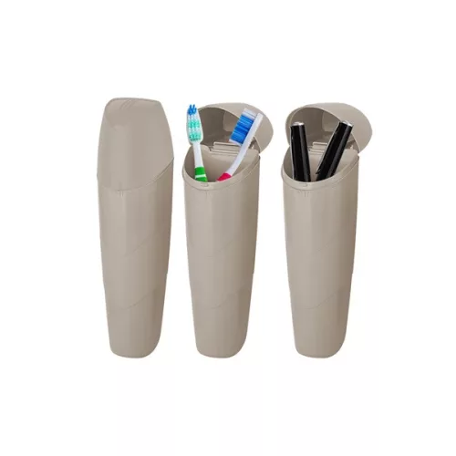 IRIS L-00626 großer Zahnbürstenhalter für Reisen, schwarz, beige oder grau