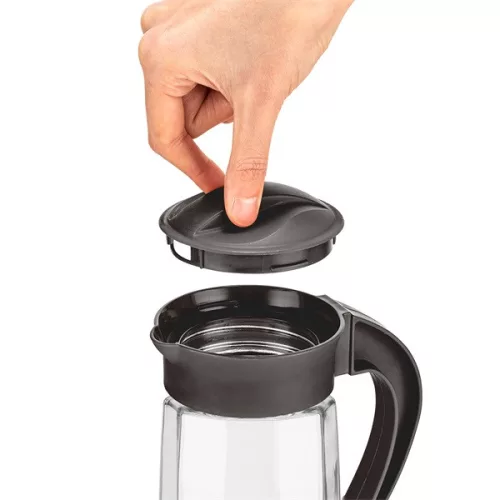IRIS C-00317 Cană de sticlă Domi Polygon 1.600 ml, neagră sau fildeș