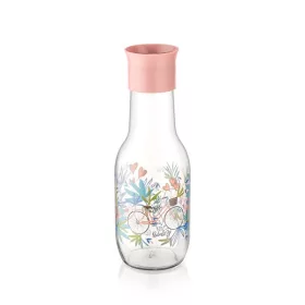   IRIS C-00352 Cană de sticlă Hydra cu model de bicicletă 1.000 ml, mentă sau roz