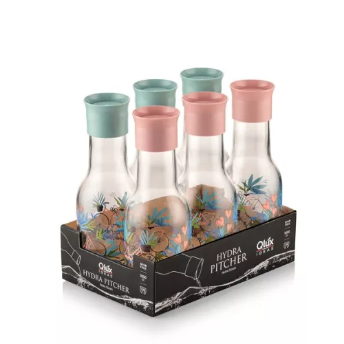 IRIS C-00352 Cană de sticlă Hydra cu model de bicicletă 1.000 ml, mentă sau roz