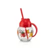 IRIS C-00373 Cană drăguță de sticlă cu pai 370ml, roșie, verde sau galbenă