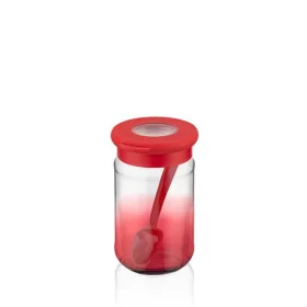   Recipient de depozitare din sticlă roșu curcubeu IRIS C-00481 cu linguriță 380 ml