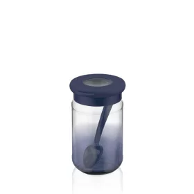   Recipient de sticlă albastru indigo curcubeu IRIS C-00488 cu linguriță 380 ml