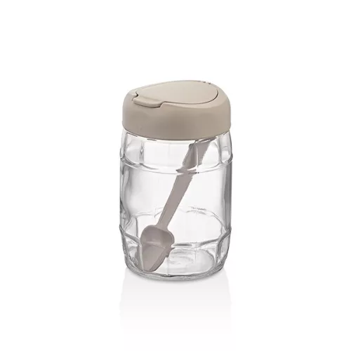 Recipient de depozitare din sticlă IRIS C-00171 Prizma cu linguriță 380ml, antracit, verde sau roșu