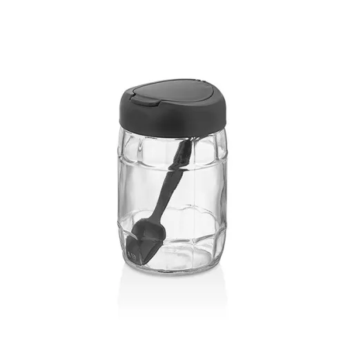 Recipient de depozitare din sticlă IRIS C-00171 Prizma cu linguriță 380ml, antracit, verde sau roșu
