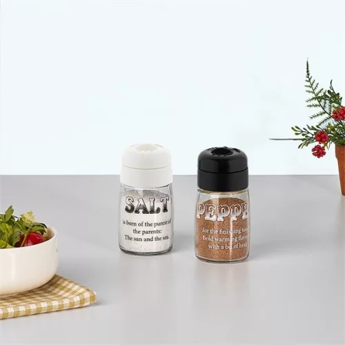 IRIS C-00382 Motto Salt&Pepper, recipient pentru condimente din sticlă, 2 x 100 ml, negru sau fildeș