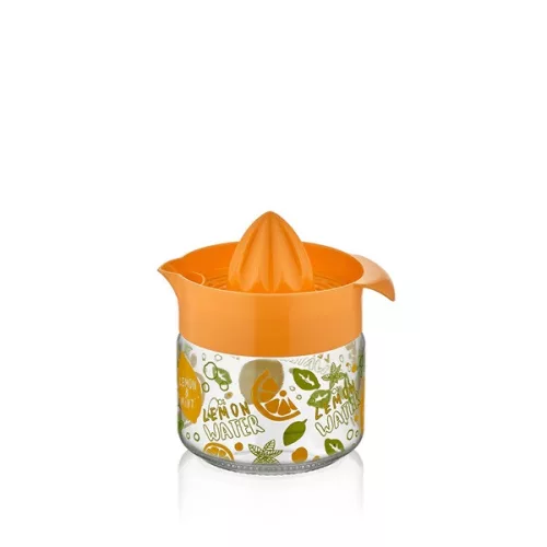 Storcător de lămâi IRIS C-00203 cu model Fresia și recipient din sticlă 300 ml, portocaliu sau galben lămâie