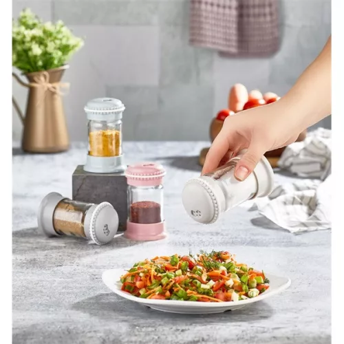 IRIS Macaron, recipient pentru condimente din sticlă, 105 ml, roz, alb, gri sau albastru HN-1138