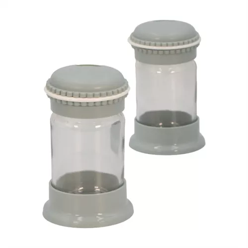 Set de 2 shakere de condimente din sticlă IRIS Macaron Salt&Pepper, 105 ml, roz, alb, gri sau albastru HN-1139