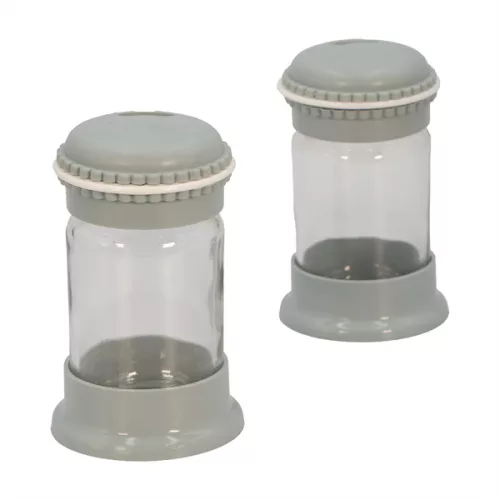 Set de 2 shakere de condimente din sticlă IRIS Macaron Salt&Pepper, 105 ml, roz, alb, gri sau albastru HN-1139