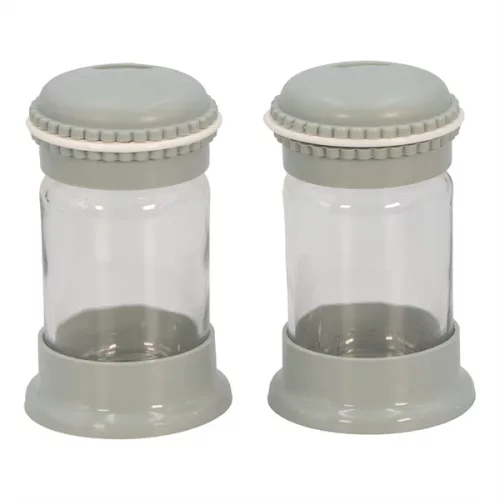 Set de 2 shakere de condimente din sticlă IRIS Macaron Salt&Pepper, 105 ml, roz, alb, gri sau albastru HN-1139