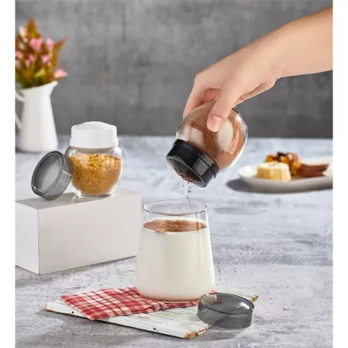 Borcan de condimente din sticlă IRIS Mono 210ml, negru sau alb HN-1213