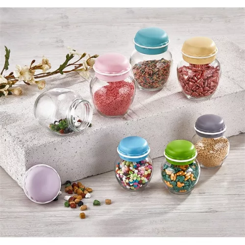 Borcan de condimente din sticlă IRIS Macaron 210ml, verde, fuchsia, portocaliu sau galben lămâie HN-1214