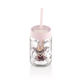   Sticlă de băut IRIS Atlanta cu pai 315ml, roz sau roșu HN-1756