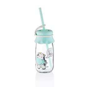   Sticlă de lapte IRIS Milkie Milk cu pai 250ml, culoare roz sau mentă HN-1764