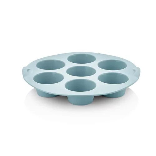 Tavă rotundă de copt brioșe IRIS din silicon pentru 7 bucăți, culoare gri, neagră sau roșie SL-3206