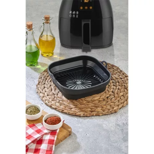 TOO összecsukható négyzetes szilikon forma forrólevegős sütőhöz (air fryer) 21cm*21cm, szürke, fekete vagy piros SL-3251