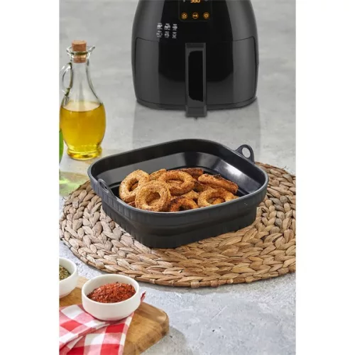 TOO összecsukható négyzetes szilikon forma forrólevegős sütőhöz (air fryer) 21cm*21cm, szürke, fekete vagy piros SL-3251