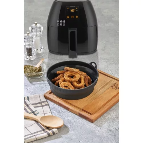 Skladacia okrúhla silikónová forma TOO do fritézy, priemer 21 cm, sivá, čierna alebo červená SL-3252