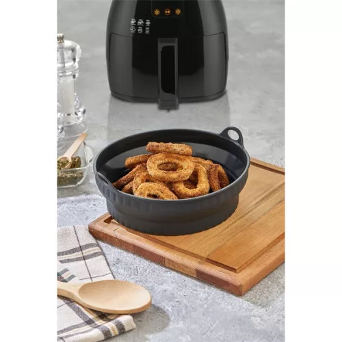Skladacia okrúhla silikónová forma TOO do fritézy, priemer 21 cm, sivá, čierna alebo červená SL-3252