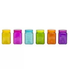  Borcan pătrat de condimente din sticlă IRIS Colours Mix 1.500ml, galben, turcoaz, violet, roz, portocaliu, verde 147019-000