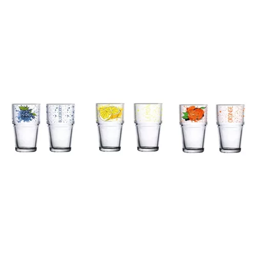 Pahar de sticlă cu model IRIS 350ml, model cu afine, lămâie sau portocală 131605-001