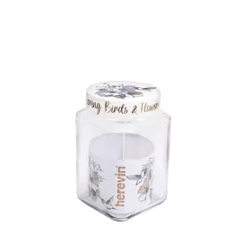   Borcan pătrat de condimente IRIS Flower din sticlă 1.500ml, model floral, culoare bej 144015-040