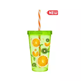 Pahar IRIS portocaliu cu model și pai 660ml 161448-015P