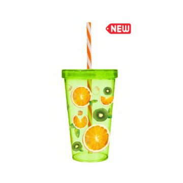 IRIS Orange mintás pohár szívószállal 660ml 161448-015P