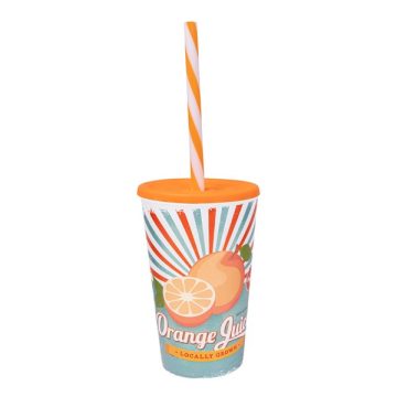   IRIS Orange Juice mintás pohár szívószállal 650ml 161948-028