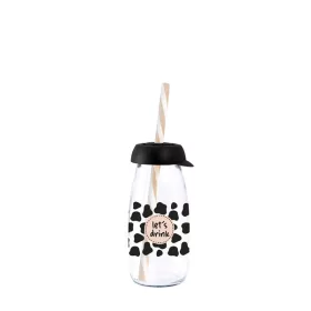   Sticlă IRIS Lets Drink cu pai 250ml, buline negre 111722-011P