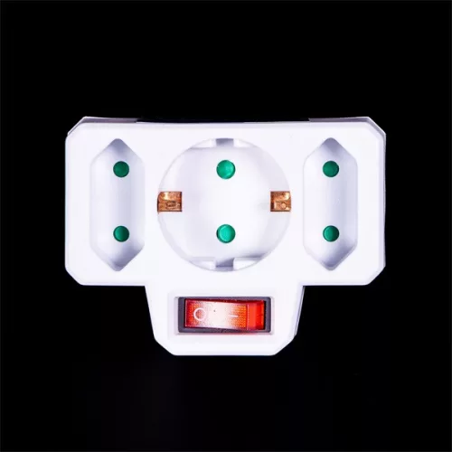 IRIS Electric IEA-3W-K predlžovačka s vypínačom, 3 zásuvky (1 uzemnená + 2 neuzemnené) 1X16A, 2X2,5A