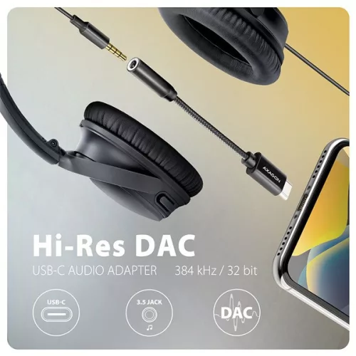 Axagon ADA-HC Mini USB-C audio adaptér s 384 kHz / 32-bitovým DAC prevodníkom