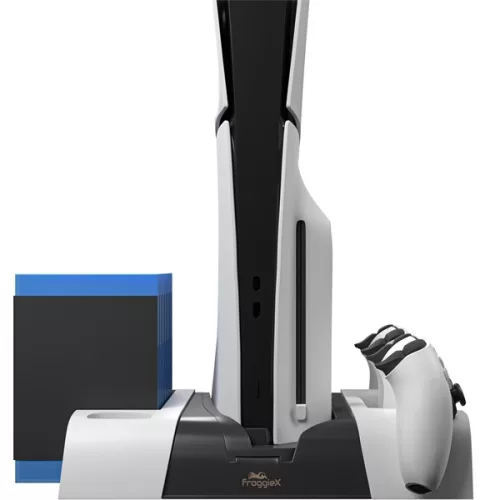 Froggiex FX-P5-C4-W PS5/PS5 Slim/PS5 Pro multifunkciós ventilátoros állvány + headset tartó