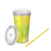 Pahar IRIS LIMESHAKE cu capac, pai 600ml AP-9444