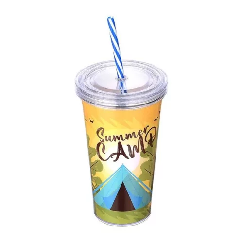 Pahar IRIS LIMESHAKE cu capac, pai 600ml AP-9444