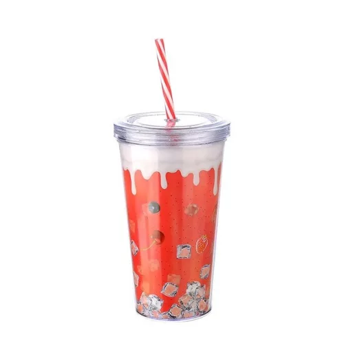 Pahar IRIS LIMESHAKE cu capac, pai 600ml AP-9444