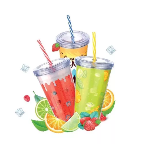 Pahar IRIS LIMESHAKE cu capac, pai 600ml AP-9444