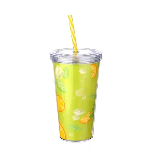 Pahar IRIS LIMESHAKE cu capac, pai 600ml AP-9444