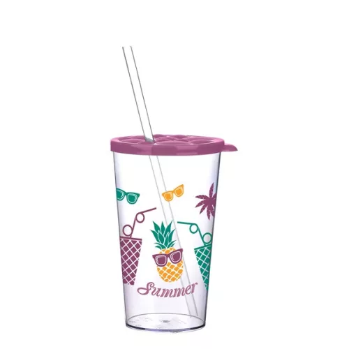 Pahar IRIS LIMESHAKE BUBBLE cu capac, pai 700ml AP-9449